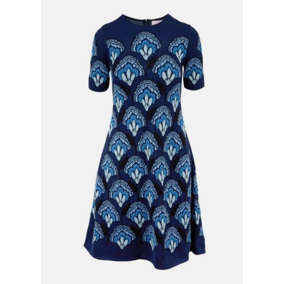 CAROLINA HERRERA Jacquard Knit Fit & Flare Midi Dress S Blue Holiday Party  Dress - coffeafoods.com